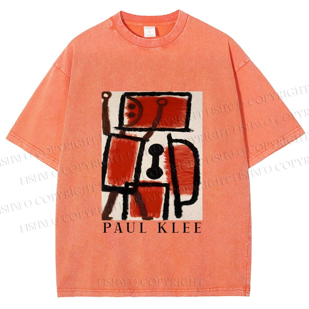 Unisex Paul Klee Red Guy Graffiti Printed Washed Tee