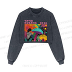Yayoi Kusama Multicolor Mushroom Printed Washed Crop Sweatshirt