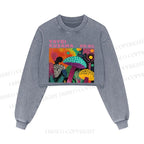 Yayoi Kusama Multicolor Mushroom Printed Washed Crop Sweatshirt