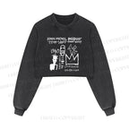 Jean-Michel Basquiat Graffiti Printed Washed Crop Sweatshirt