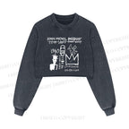 Jean-Michel Basquiat Graffiti Printed Washed Crop Sweatshirt