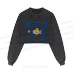 Fish Got Too Silly Printed Washed Crop Sweatshirt