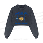 Fish Got Too Silly Printed Washed Crop Sweatshirt