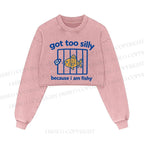 Fish Got Too Silly Printed Washed Crop Sweatshirt