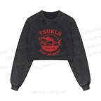 Tsukiji Fish Market Printed Washed Crop Sweatshirt
