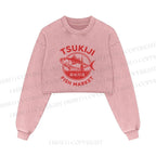 Tsukiji Fish Market Printed Washed Crop Sweatshirt