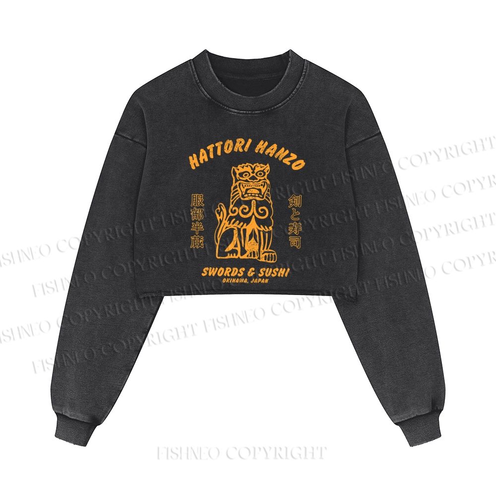 Hattori Hanzō Printed Washed Crop Sweatshirt