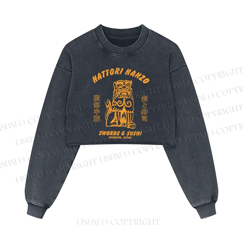 Hattori Hanzō Printed Washed Crop Sweatshirt