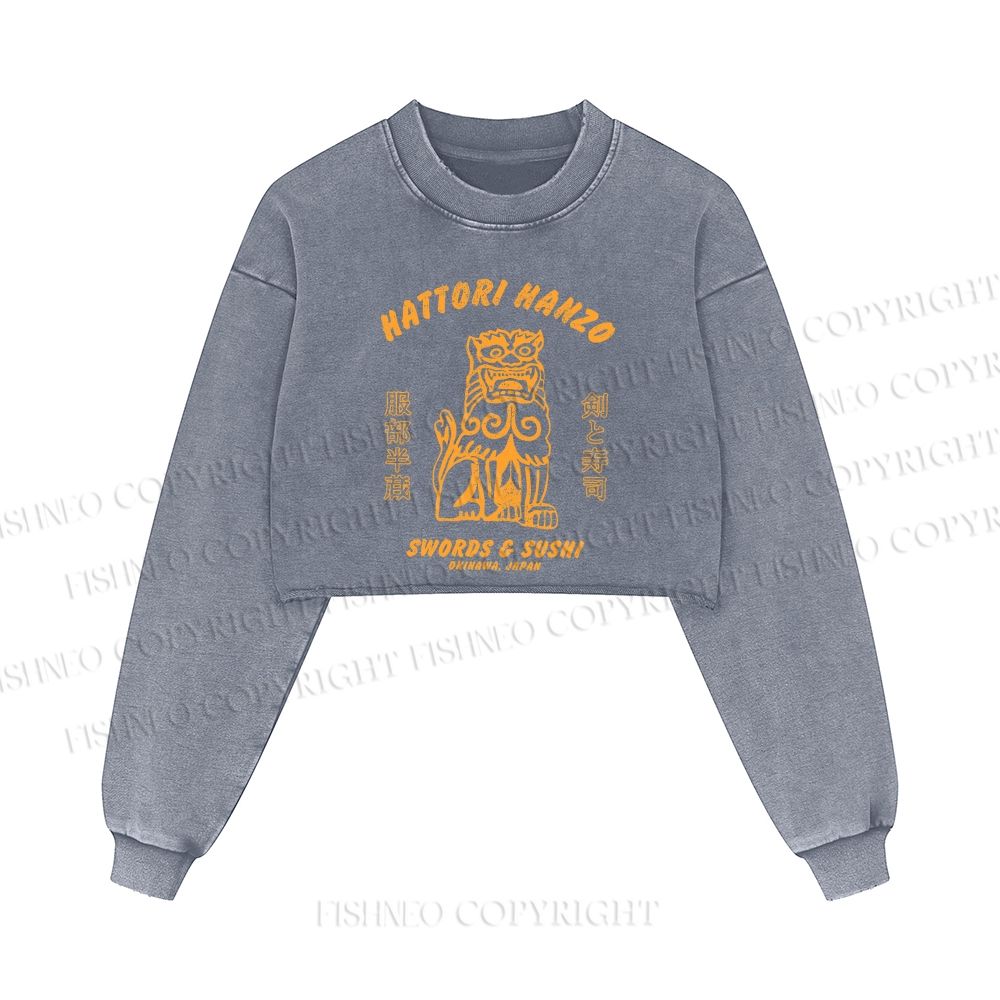Hattori Hanzō Printed Washed Crop Sweatshirt