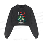 Bauhaus Japanese Crane Printed Washed Crop Sweatshirt