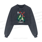 Bauhaus Japanese Crane Printed Washed Crop Sweatshirt