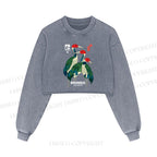 Bauhaus Japanese Crane Printed Washed Crop Sweatshirt