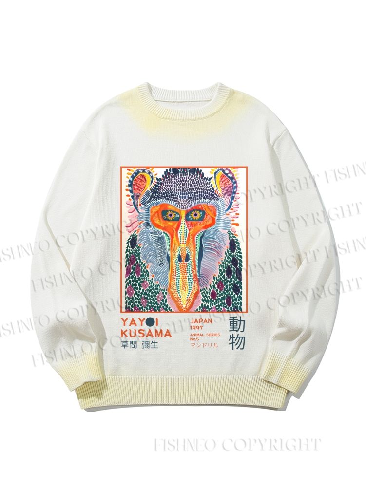 Unisex Yayoi Kusama Multicolor Monkey Gradient Casual sweater