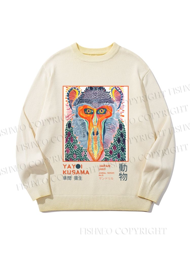 Unisex Yayoi Kusama Multicolor Monkey Gradient Casual sweater