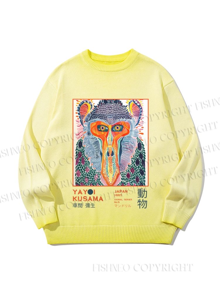 Unisex Yayoi Kusama Multicolor Monkey Gradient Casual sweater