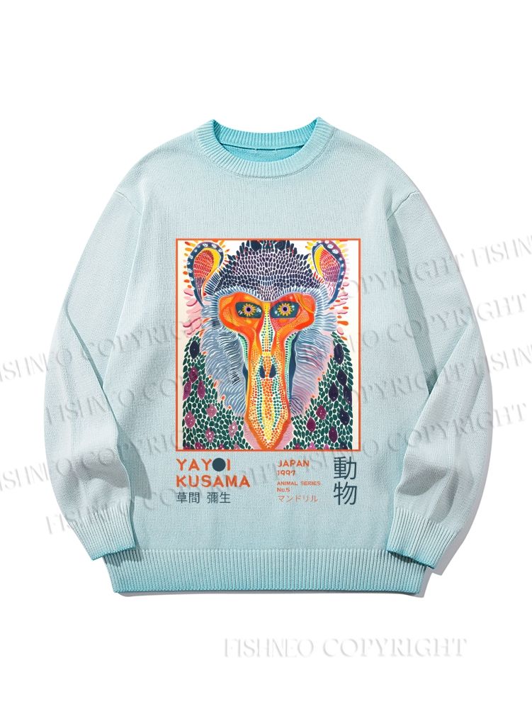 Unisex Yayoi Kusama Multicolor Monkey Gradient Casual sweater