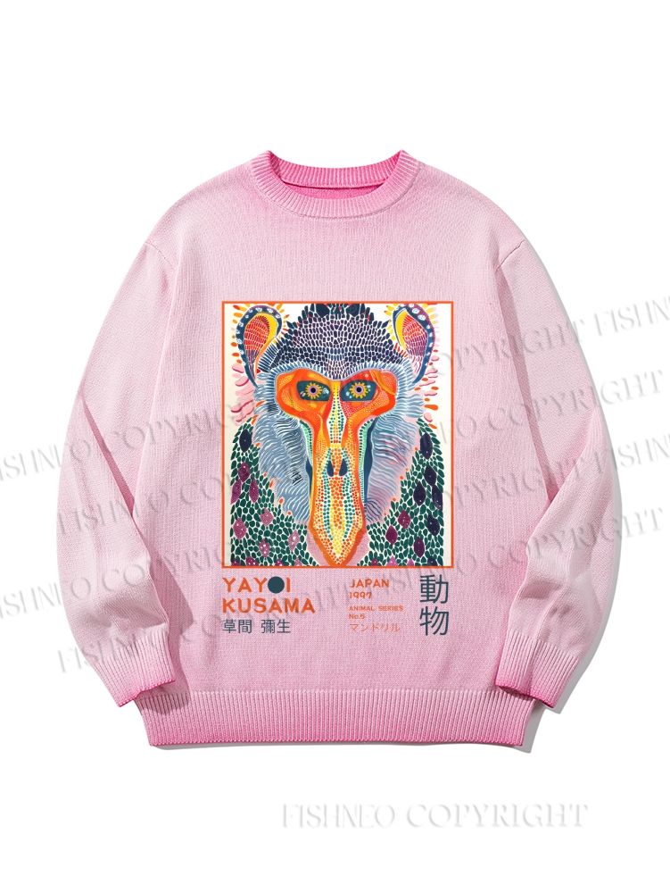 Unisex Yayoi Kusama Multicolor Monkey Gradient Casual sweater