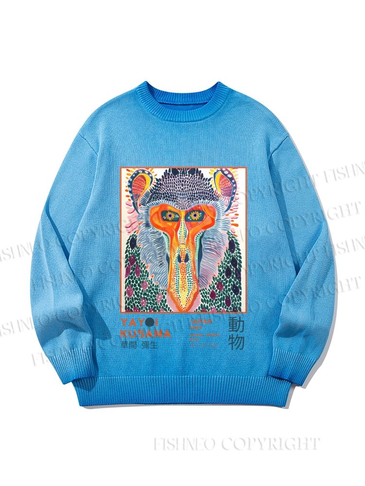 Unisex Yayoi Kusama Multicolor Monkey Gradient Casual sweater