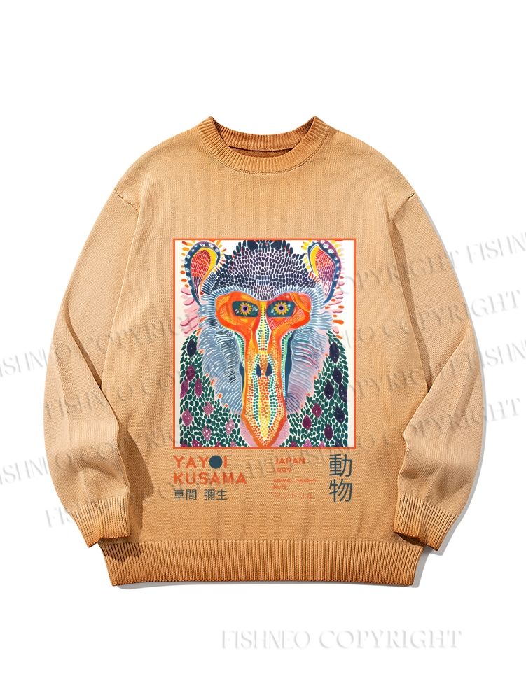 Unisex Yayoi Kusama Multicolor Monkey Gradient Casual sweater
