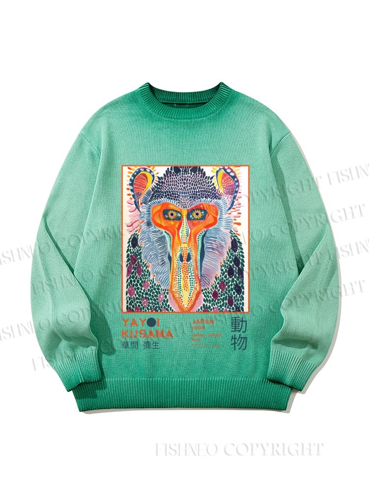 Unisex Yayoi Kusama Multicolor Monkey Gradient Casual sweater