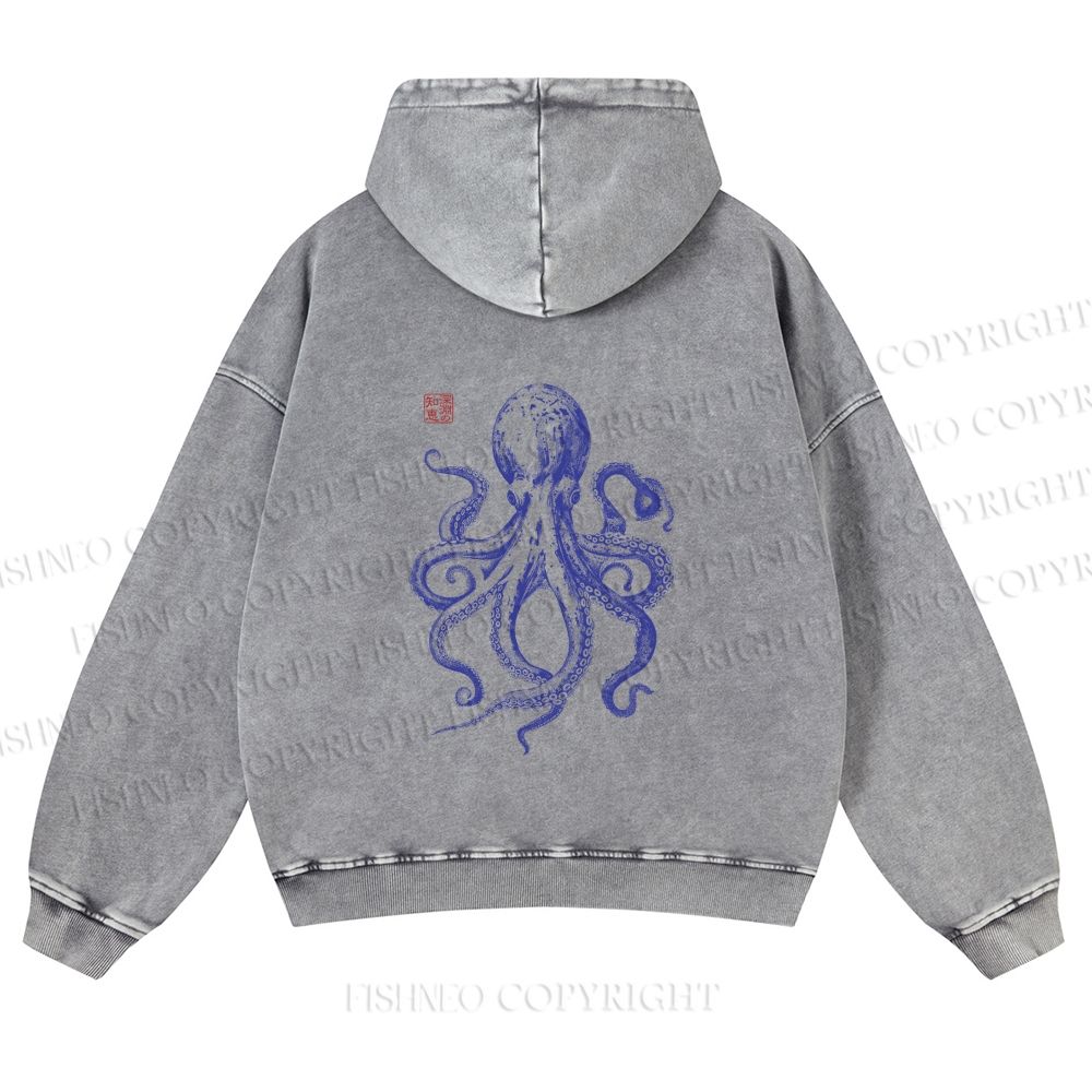 Unisex Octopus Printed washed hoodie