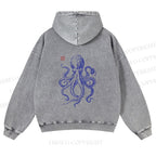 Unisex Octopus Printed washed hoodie