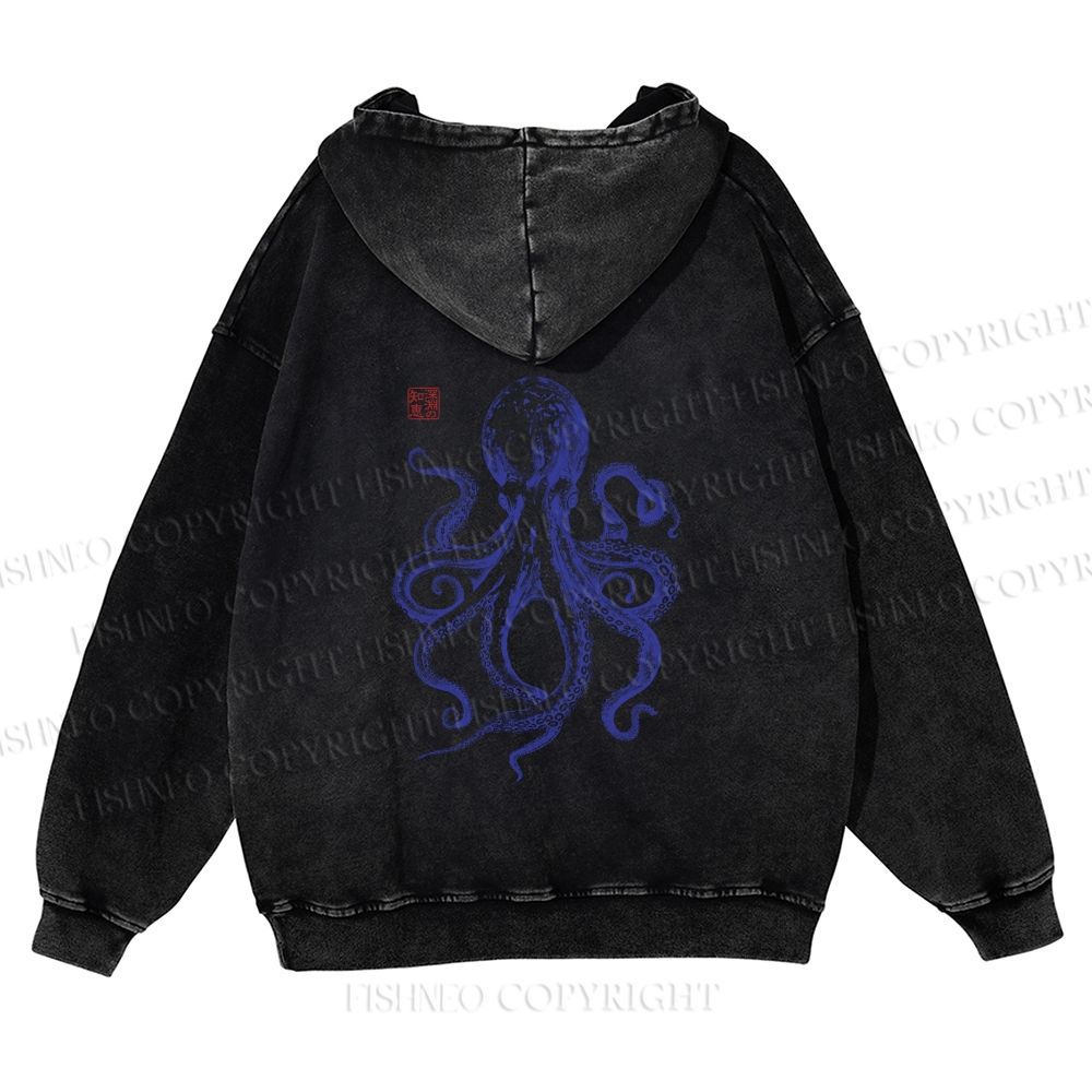 Unisex Octopus Printed washed hoodie