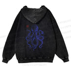 Unisex Octopus Printed washed hoodie