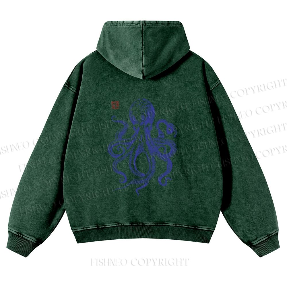 Unisex Octopus Printed washed hoodie