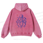 Unisex Octopus Printed washed hoodie