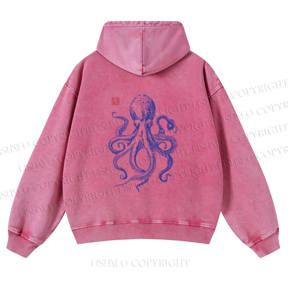 Unisex Octopus Printed washed hoodie