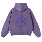 Unisex Octopus Printed washed hoodie