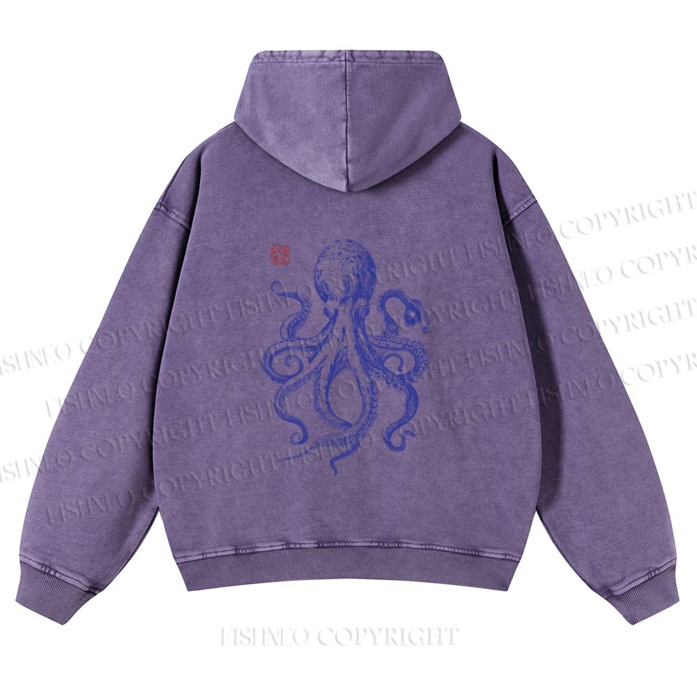 Unisex Octopus Printed washed hoodie