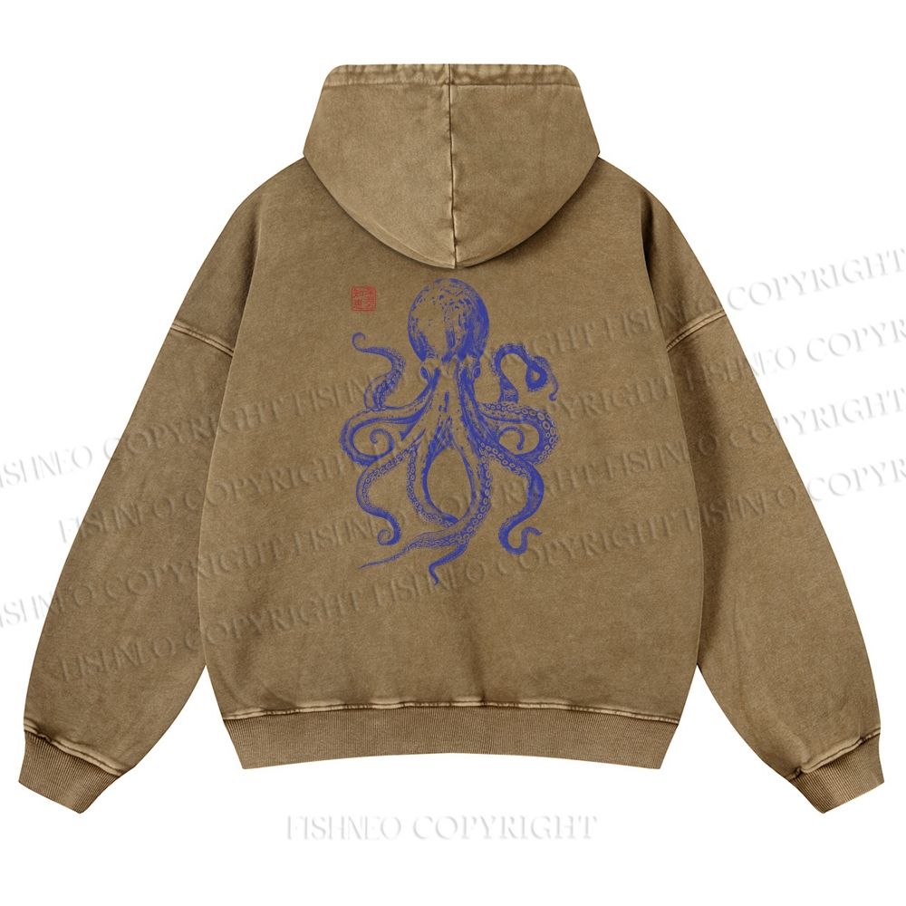 Unisex Octopus Printed washed hoodie