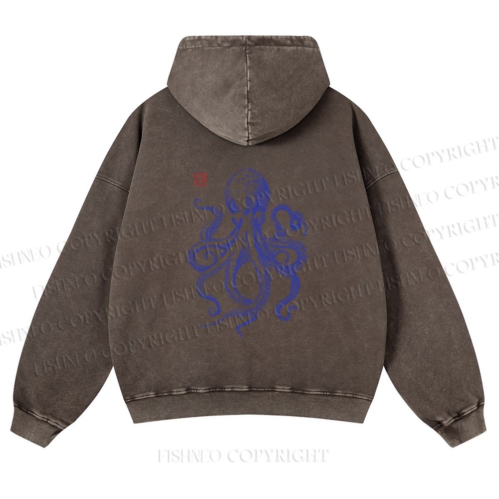 Unisex Octopus Printed washed hoodie