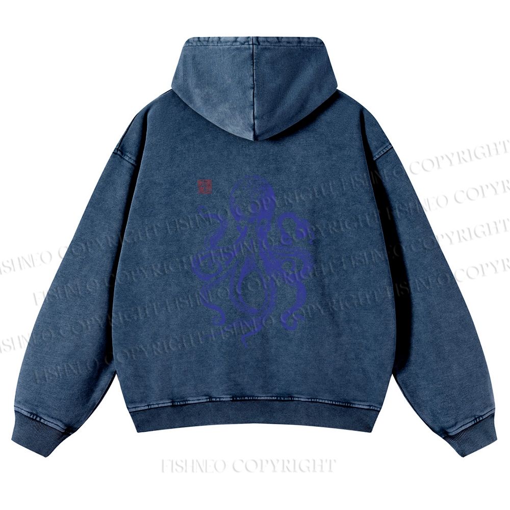 Unisex Octopus Printed washed hoodie