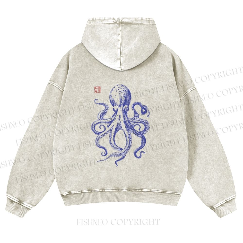Unisex Octopus Printed washed hoodie