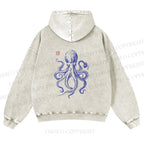 Unisex Octopus Printed washed hoodie