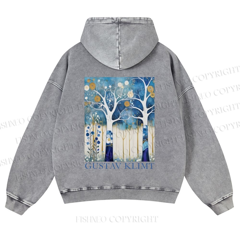 Unisex Klimt Blue Wood Printed washed hoodie