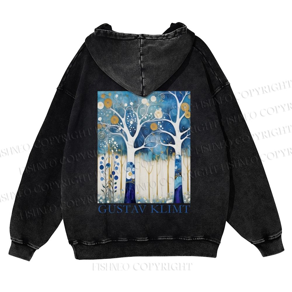 Unisex Klimt Blue Wood Printed washed hoodie