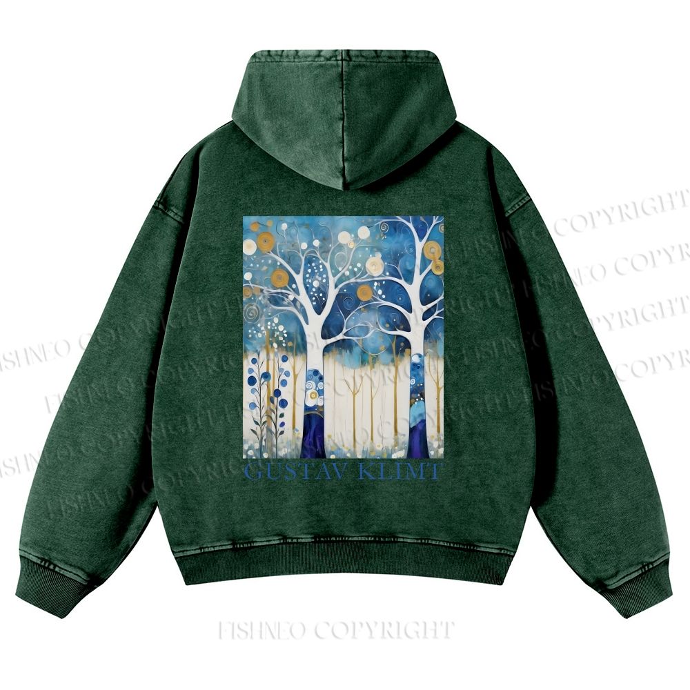 Unisex Klimt Blue Wood Printed washed hoodie