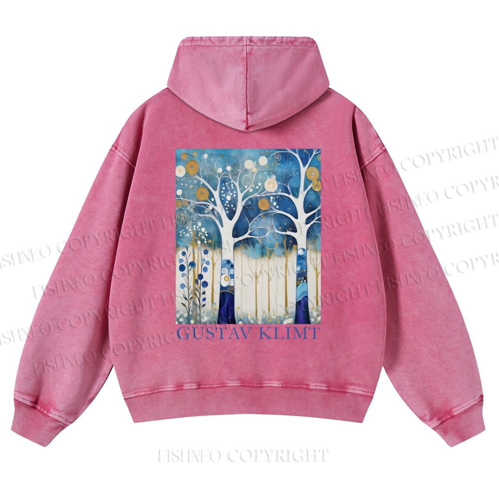 Unisex Klimt Blue Wood Printed washed hoodie