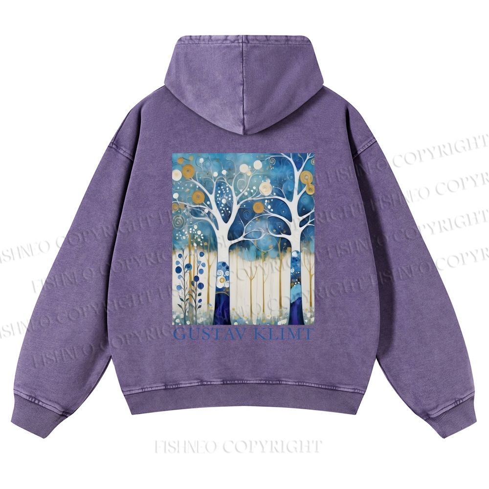 Unisex Klimt Blue Wood Printed washed hoodie