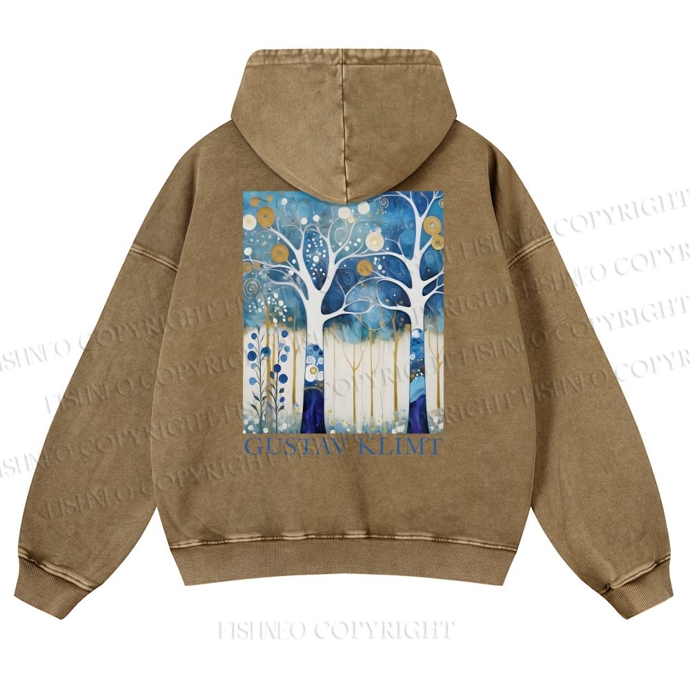 Unisex Klimt Blue Wood Printed washed hoodie