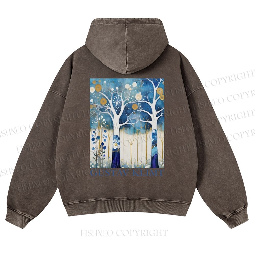 Unisex Klimt Blue Wood Printed washed hoodie