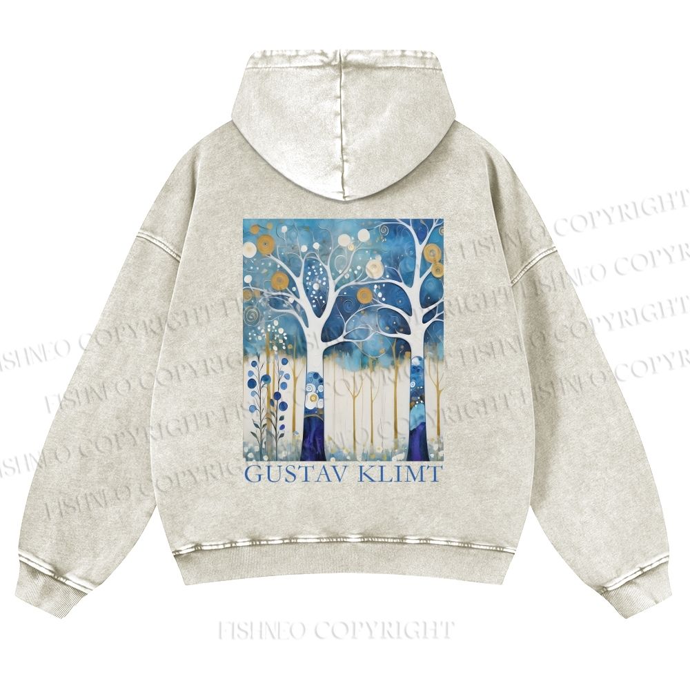 Unisex Klimt Blue Wood Printed washed hoodie