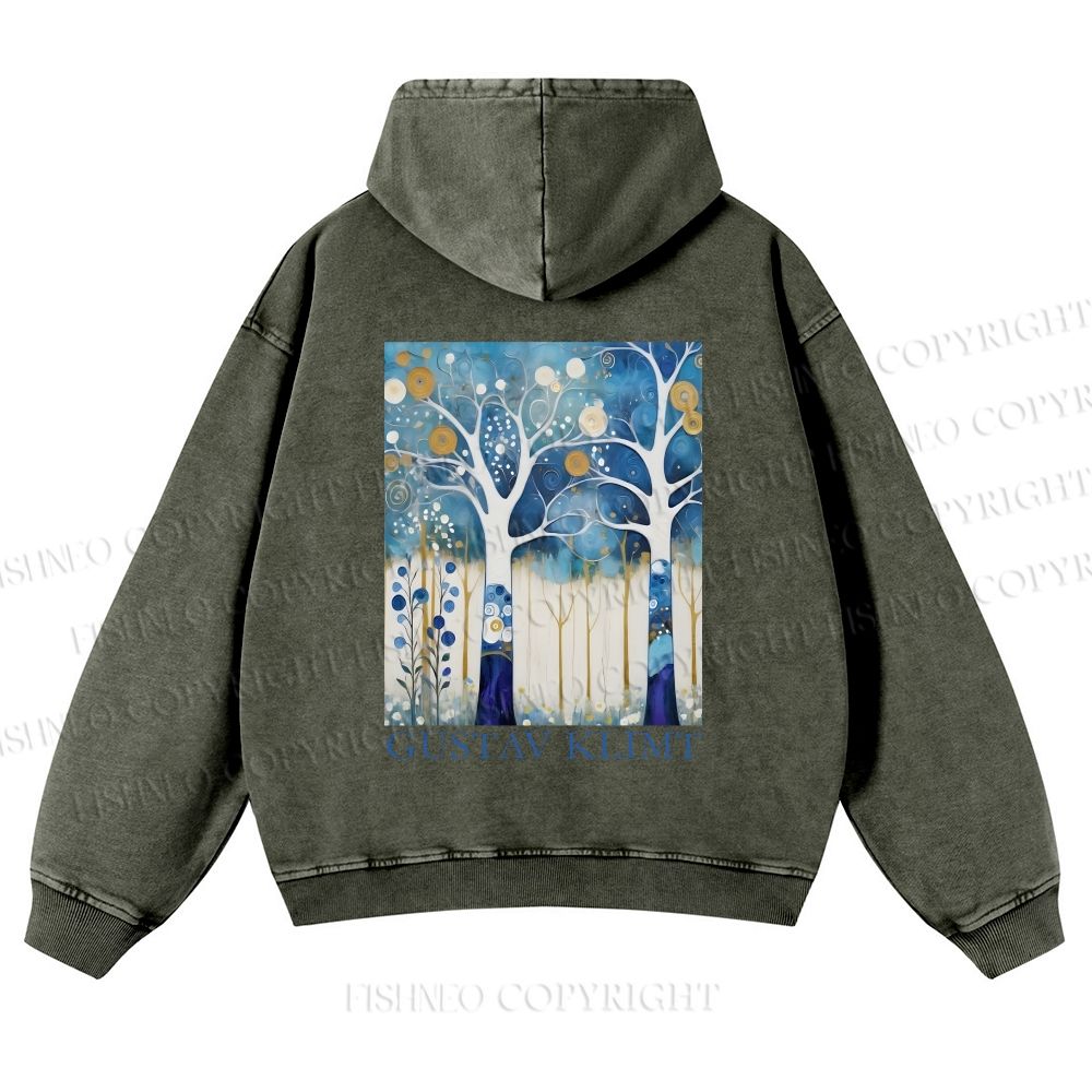Unisex Klimt Blue Wood Printed washed hoodie