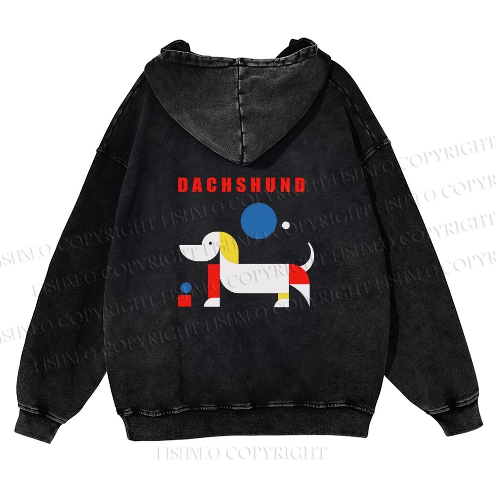 Unisex Bauhaus Dachshund Printed washed hoodie