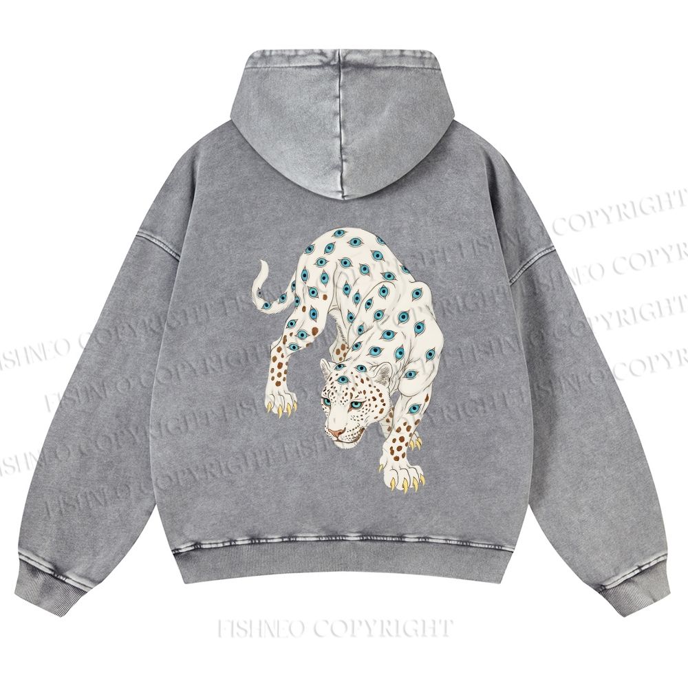 Unisex White Panther With Eyes washed hoodie