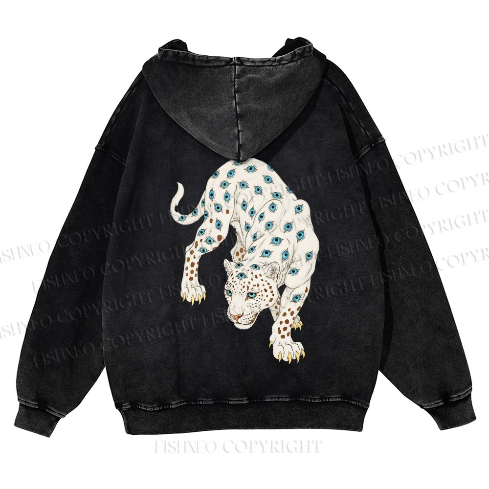 Unisex White Panther With Eyes washed hoodie